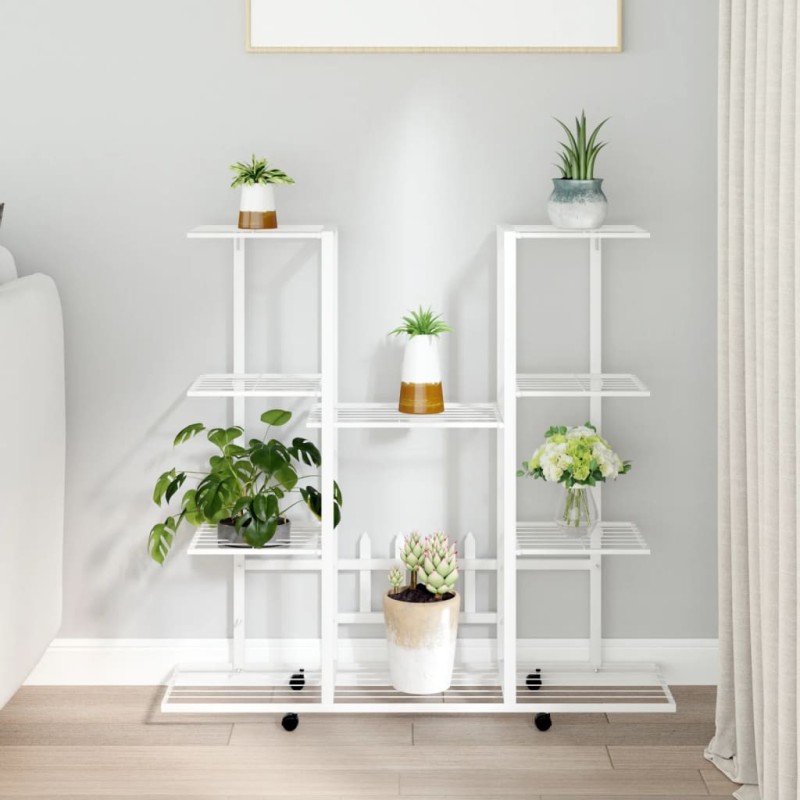 vidaXL Blumenständer mit Rollen 94,5x24,5x91,5 cm Weiß Eisen vidaXL Blumenständer mit Rollen 94,5x24,5x91,5 cm Weiß Eisen