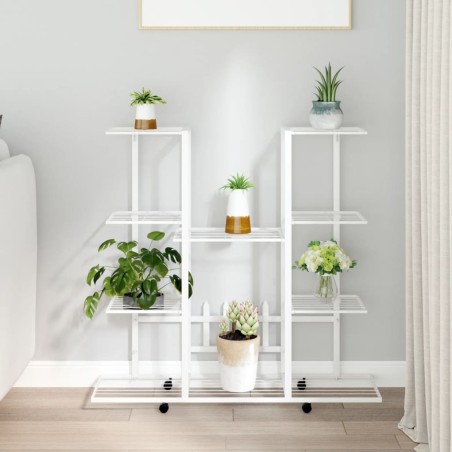 vidaXL Blumenständer mit Rollen 94,5x24,5x91,5 cm Weiß Eisen