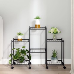 vidaXL Blumenständer mit Rollen 83x25x63,5 cm Schwarz Eisen
