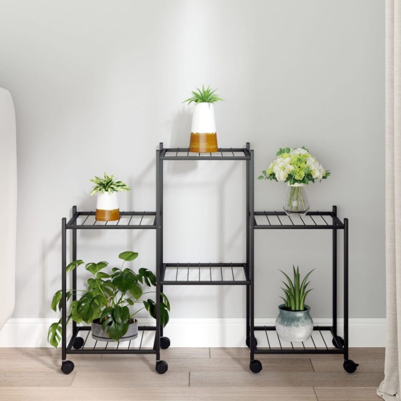 vidaXL Blumenständer mit Rollen 83x25x63,5 cm Schwarz Eisen vidaXL Blumenständer mit Rollen 83x25x63,5 cm Schwarz Eisen