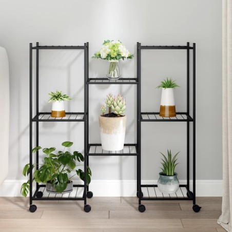 vidaXL Blumenständer mit Rollen 83x25x83,5 cm Schwarz Eisen