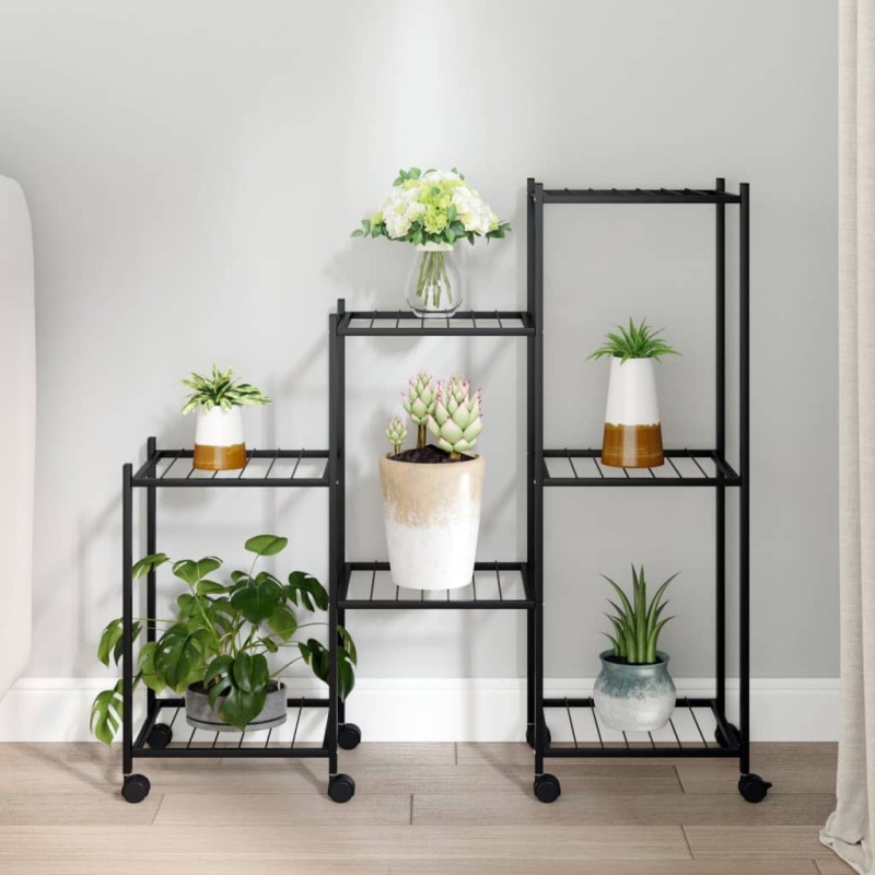 vidaXL Blumenständer mit Rollen 83x25x83,5 cm Schwarz Eisen vidaXL Blumenständer mit Rollen 83x25x83,5 cm Schwarz Eisen