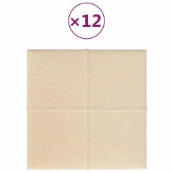 Wandpaneele 12 Stk. Creme 30x30 cm Stoff 1,08 m²