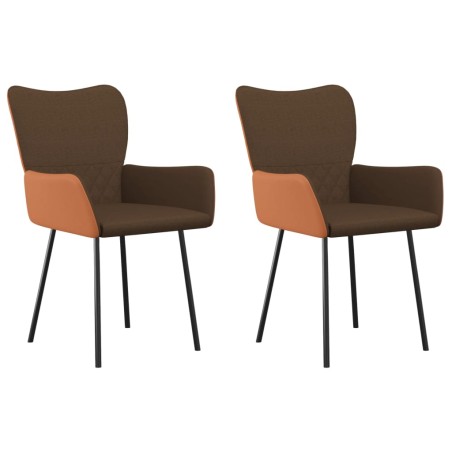 vidaXL Esszimmerstühle 2 Stk. Braun Stoff und Kunstleder