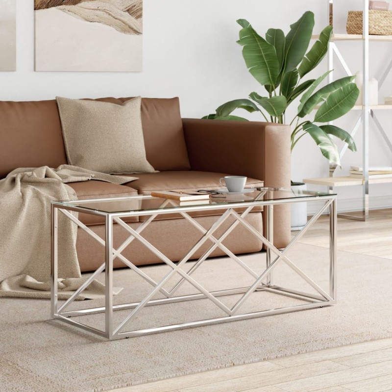 vidaXL Couchtisch 110x45x45 cm Edelstahl und Glas vidaXL Couchtisch 110x45x45 cm Edelstahl und Glas