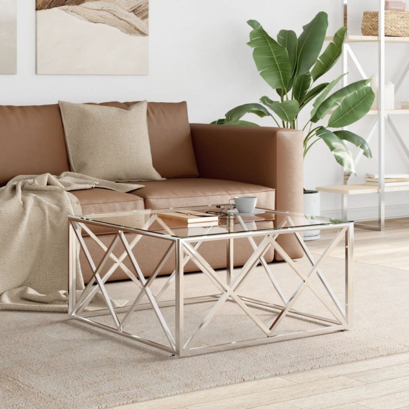 vidaXL Couchtisch 80x80x40 cm Edelstahl und Glas vidaXL Couchtisch 80x80x40 cm Edelstahl und Glas