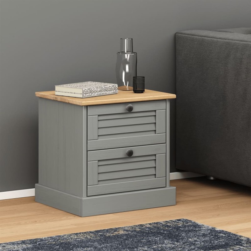 vidaXL Nachttisch VIGO Grau 42x35x40 cm Massivholz Kiefer vidaXL Nachttisch VIGO Grau 42x35x40 cm Massivholz Kiefer