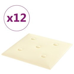 Wandpaneele 12 Stk. Creme 30x30 cm Kunstleder 1,08 m²