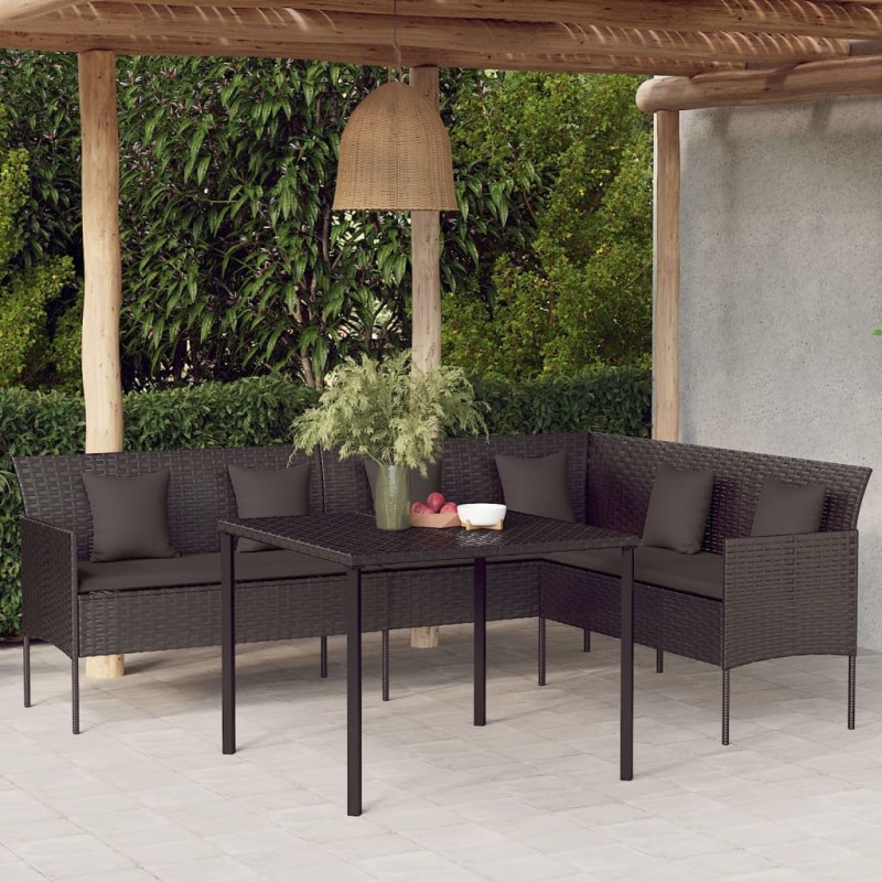 vidaXL Gartensofa in L-Form mit Kissen Schwarz Poly Rattan vidaXL Gartensofa in L-Form mit Kissen Schwarz Poly Rattan