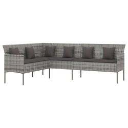 vidaXL Gartensofa in L-Form mit Kissen Grau Poly Rattan