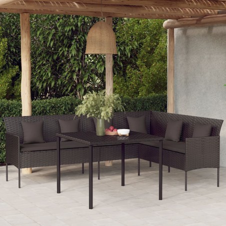 vidaXL 2-tlg. Garten-Essgruppe mit Kissen Schwarz Poly Rattan