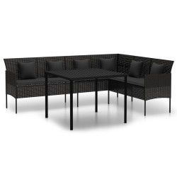 vidaXL 2-tlg. Garten-Essgruppe mit Kissen Schwarz Poly Rattan