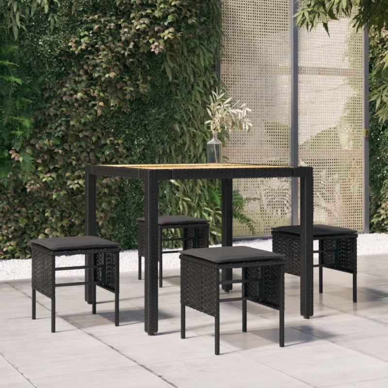 vidaXL Gartenhocker mit Kissen 4 Stk. Schwarz Poly Rattan vidaXL Gartenhocker mit Kissen 4 Stk. Schwarz Poly Rattan