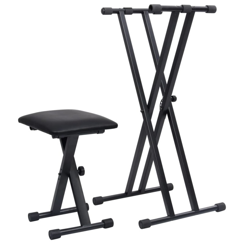 vidaXL Doppelstrebiger Keyboard-Ständer und Hocker Set Schwarz vidaXL Doppelstrebiger Keyboard-Ständer und Hocker Set Schwarz