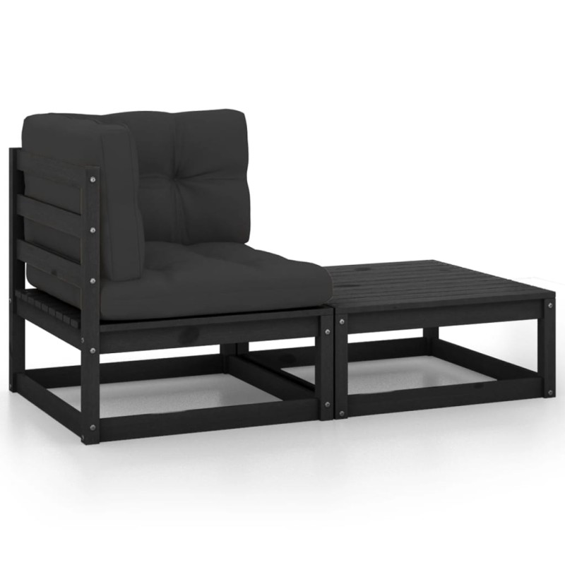 vidaXL 2-tlg. Garten-Lounge-Set mit Kissen Schwarz Kiefer Massivholz vidaXL 2-tlg. Garten-Lounge-Set mit Kissen Schwarz Kiefer Massivholz