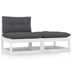 vidaXL 2-tlg. Garten-Lounge-Set mit Kissen Weiß Kiefer Massivholz