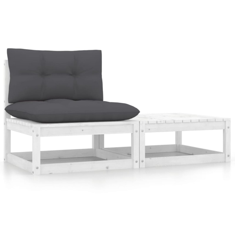 vidaXL 2-tlg. Garten-Lounge-Set mit Kissen Weiß Kiefer Massivholz vidaXL 2-tlg. Garten-Lounge-Set mit Kissen Weiß Kiefer Massivholz