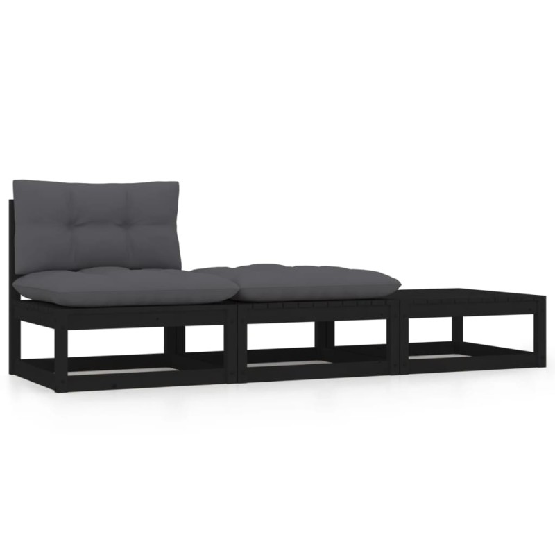 vidaXL 3-tlg. Garten-Lounge-Set mit Kissen Schwarz Kiefer Massivholz vidaXL 3-tlg. Garten-Lounge-Set mit Kissen Schwarz Kiefer Massivholz