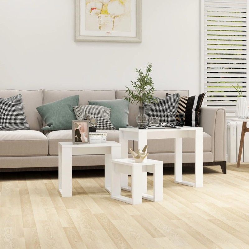 vidaXL Satztische 3-tlg. Weiß Holzwerkstoff vidaXL Satztische 3-tlg. Weiß Holzwerkstoff