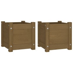 vidaXL Pflanzkübel 2 Stk. Honigbraun 31x31x31 cm Massivholz Kiefer