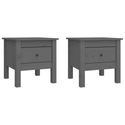 vidaXL Beistelltische 2 Stk. Grau 40x40x39 cm Massivholz Kiefer