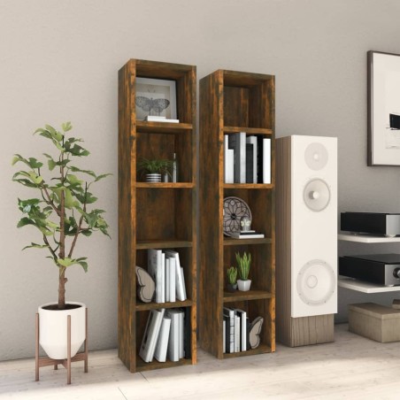 vidaXL CD-Regale 2 Stk. Räuchereiche 21x16x93,5 cm Holzwerkstoff
