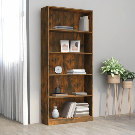 vidaXL Bücherregal 5 Fächer Räuchereiche 80x24x175 cm Holzwerkstoff