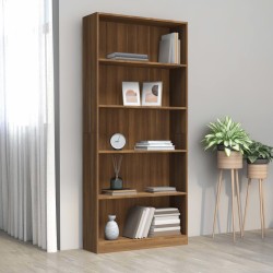vidaXL Bücherregal 5 Fächer Braun Eichen-Optik 80x24x175 Holzwerkstoff
