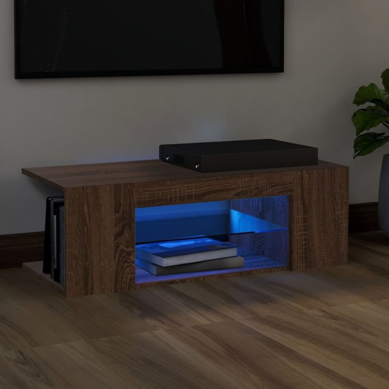 vidaXL TV-Schrank mit LED-Leuchten Braun Eichen-Optik 90x39x30 cm vidaXL TV-Schrank mit LED-Leuchten Braun Eichen-Optik 90x39x30 cm