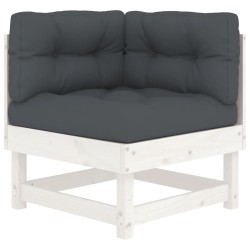 vidaXL Ecksofa mit Kissen Weiß Massivholz Kiefer