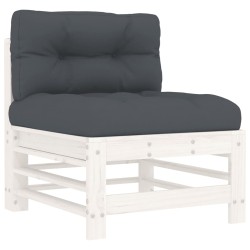 vidaXL Mittelsofa mit Kissen Weiß Massivholz Kiefer