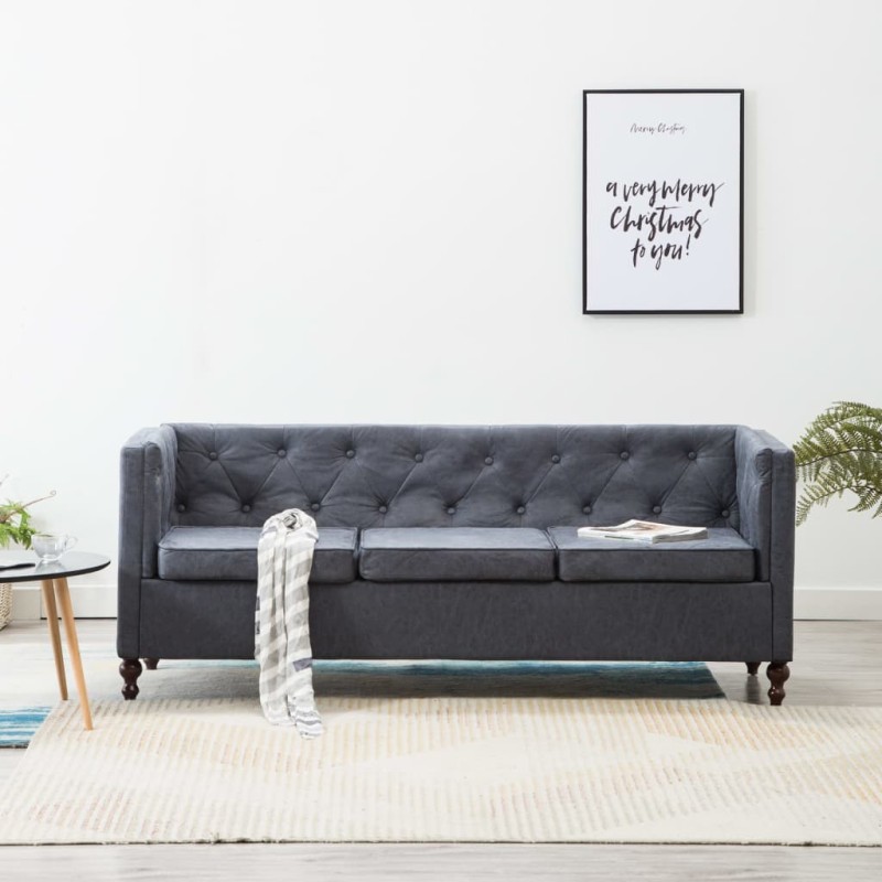 3-Sitzer Chesterfield-Sofa Stoffpolsterung Grau 3-Sitzer Chesterfield-Sofa Stoffpolsterung Grau