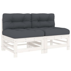 vidaXL Mittelsofas mit Kissen 2 Stk. Weiß Massivholz Kiefer