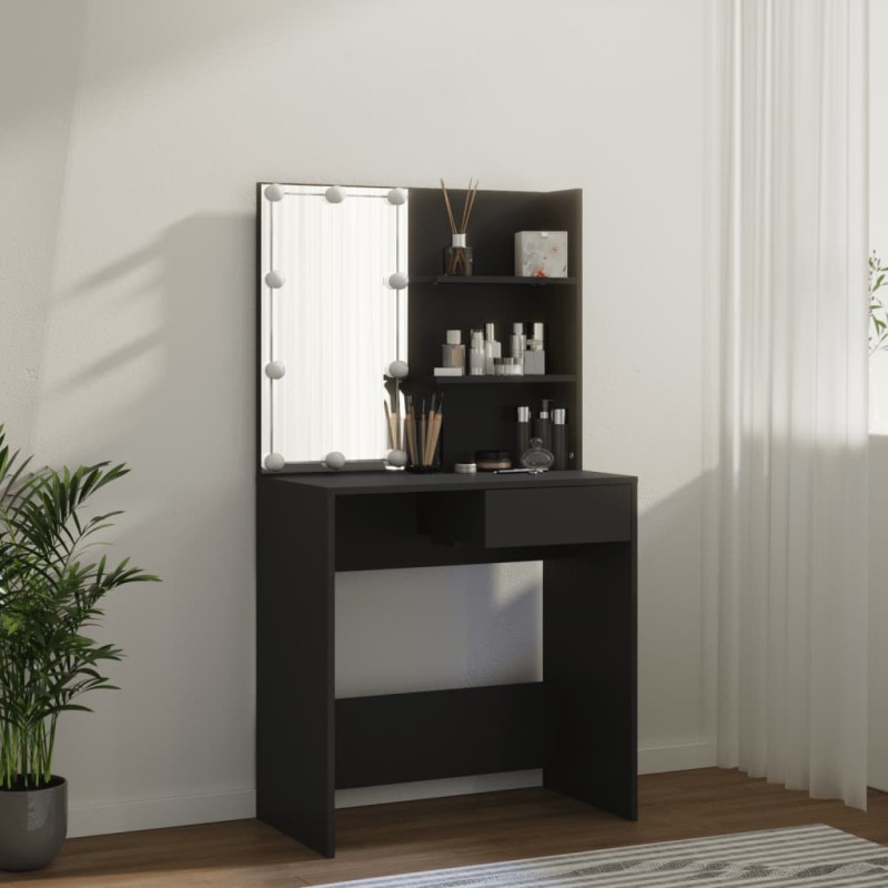 vidaXL Schminktisch mit LED-Leuchten Schwarz 74,5x40x141 cm vidaXL Schminktisch mit LED-Leuchten Schwarz 74,5x40x141 cm