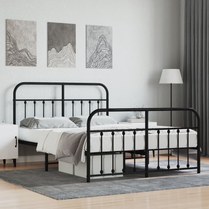 vidaXL Bettgestell mit Kopf- und Fußteil Metall Schwarz 135x190 cm vidaXL Bettgestell mit Kopf- und Fußteil Metall Schwarz 135x190 cm
