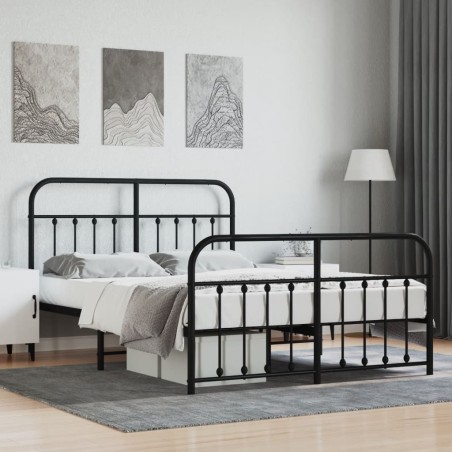 vidaXL Bettgestell mit Kopf- und Fußteil Metall Schwarz 135x190 cm