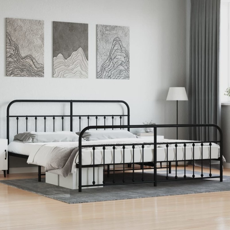 vidaXL Bettgestell mit Kopf- und Fußteil Metall Schwarz 193x203 cm vidaXL Bettgestell mit Kopf- und Fußteil Metall Schwarz 193x203 cm
