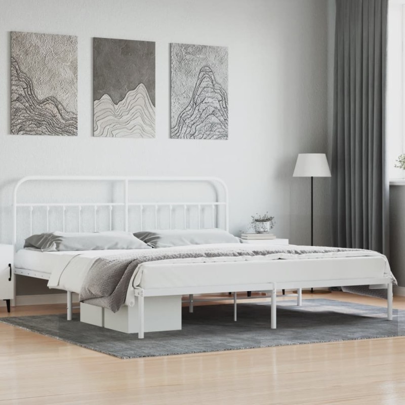 vidaXL Bettgestell mit Kopfteil Metall Weiß 193x203 cm vidaXL Bettgestell mit Kopfteil Metall Weiß 193x203 cm
