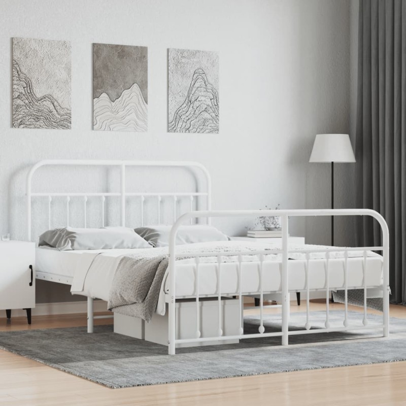 vidaXL Bettgestell mit Kopf- und Fußteil Metall Weiß 135x190 cm vidaXL Bettgestell mit Kopf- und Fußteil Metall Weiß 135x190 cm