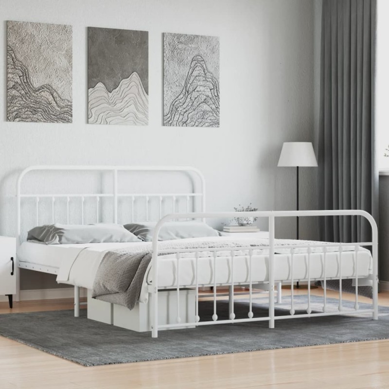 vidaXL Bettgestell mit Kopf- und Fußteil Metall Weiß 183x213 cm vidaXL Bettgestell mit Kopf- und Fußteil Metall Weiß 183x213 cm