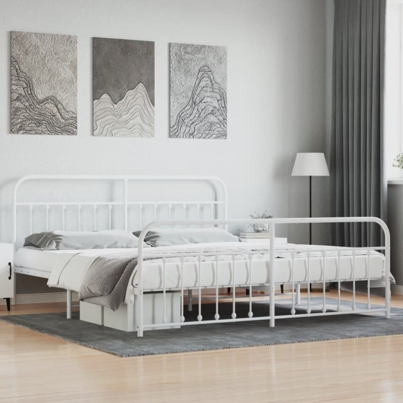 vidaXL Bettgestell mit Kopf- und Fußteil Metall Weiß 193x203 cm vidaXL Bettgestell mit Kopf- und Fußteil Metall Weiß 193x203 cm