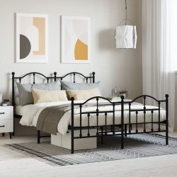 vidaXL Bettgestell mit Kopf- und Fußteil Metall Schwarz 150x200 cm