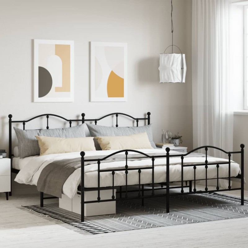 vidaXL Bettgestell mit Kopf- und Fußteil Metall Schwarz 193x203 cm vidaXL Bettgestell mit Kopf- und Fußteil Metall Schwarz 193x203 cm