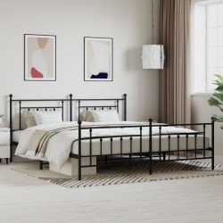 vidaXL Bettgestell mit Kopf- und Fußteil Metall Schwarz 193x203 cm