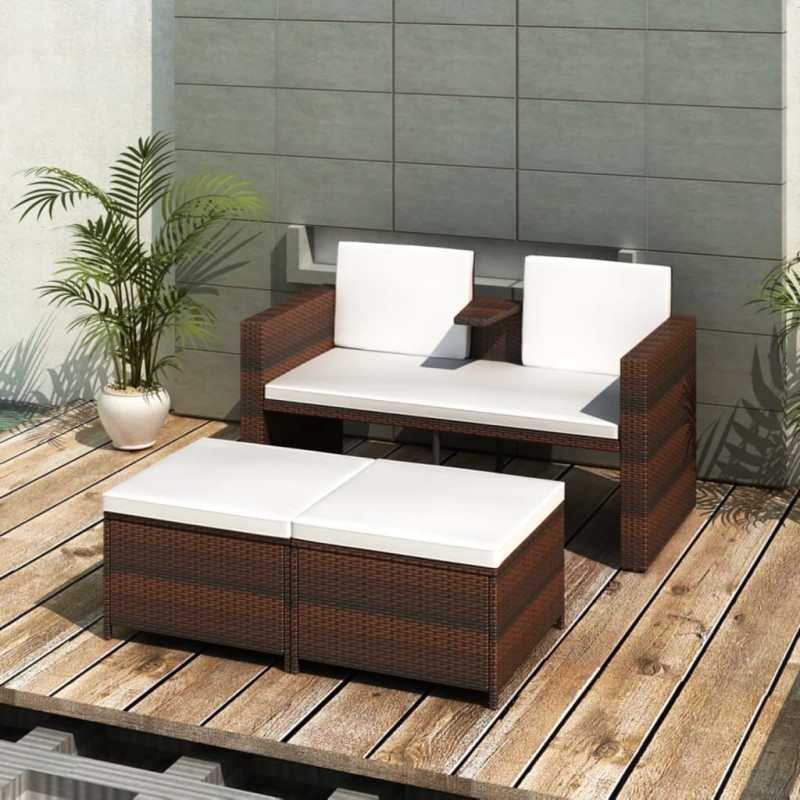 vidaXL 4-tlg. Garten-Lounge-Set mit Kissen Poly Rattan Braun vidaXL 4-tlg. Garten-Lounge-Set mit Kissen Poly Rattan Braun