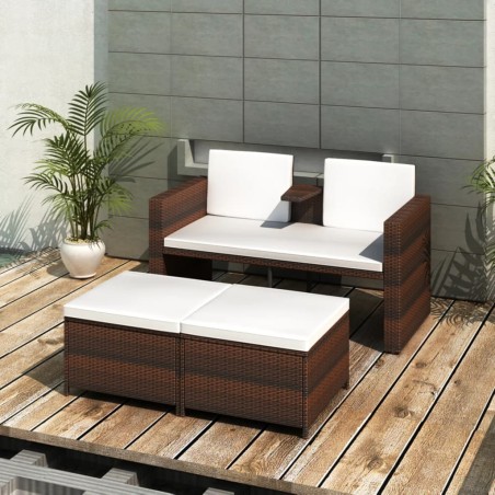 vidaXL 4-tlg. Garten-Lounge-Set mit Kissen Poly Rattan Braun