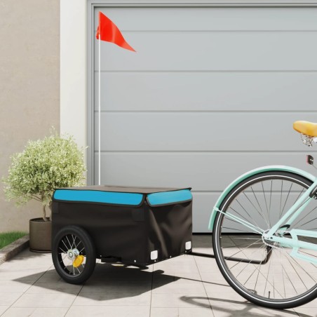 vidaXL Lastenanhänger für Fahrrad Schwarz und Blau 30 kg Eisen