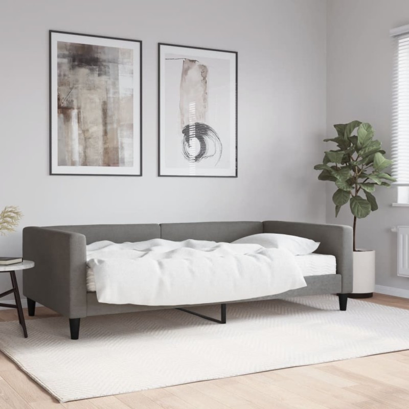 vidaXL Tagesbett mit Matratze Dunkelgrau 100x200 cm Stoff vidaXL Tagesbett mit Matratze Dunkelgrau 100x200 cm Stoff