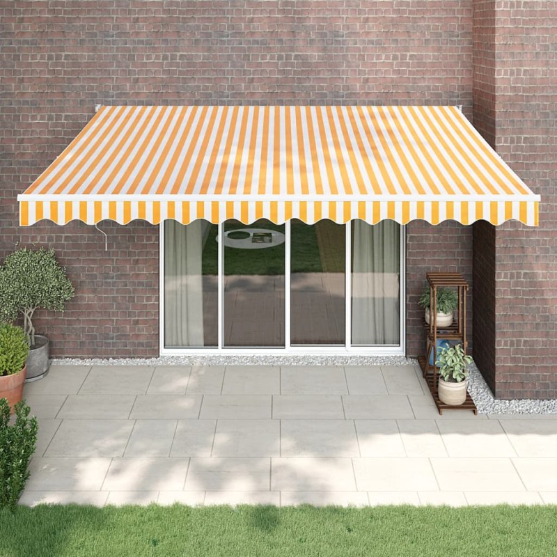 vidaXL Markise Einziehbar Gelb und Weiß 4x3 m Stoff und Aluminium vidaXL Markise Einziehbar Gelb und Weiß 4x3 m Stoff und Aluminium