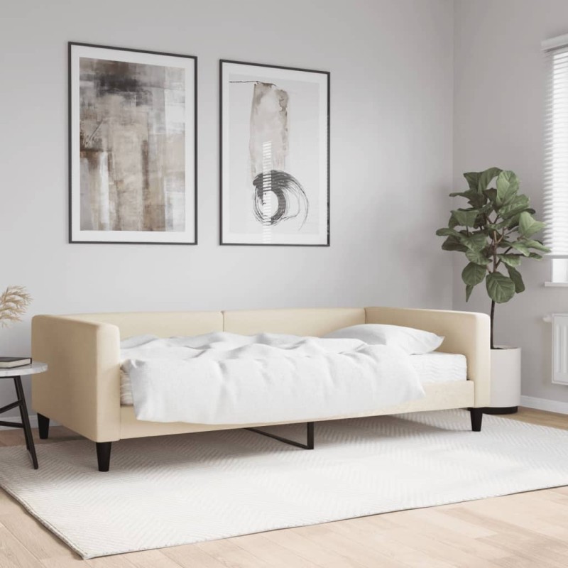 vidaXL Tagesbett mit Matratze Creme 100x200 cm Stoff vidaXL Tagesbett mit Matratze Creme 100x200 cm Stoff